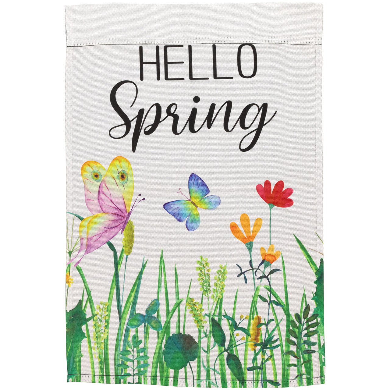 "Hello Spring" Butterflies Flowers Outdoor Garden Flag