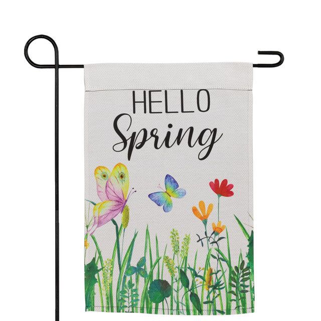 &quot;Hello Spring&quot; Butterflies Flowers Outdoor Garden Flag