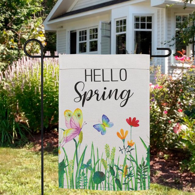 &quot;Hello Spring&quot; Butterflies Flowers Outdoor Garden Flag