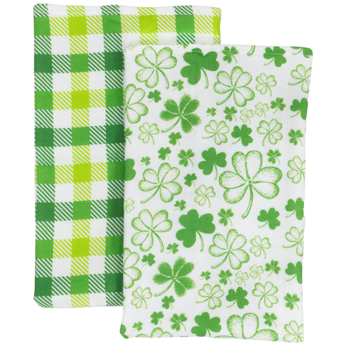 Shamrocks and Plaid Kitchen Tea Towels Set of 2 for St. Patrick&#39;s Day