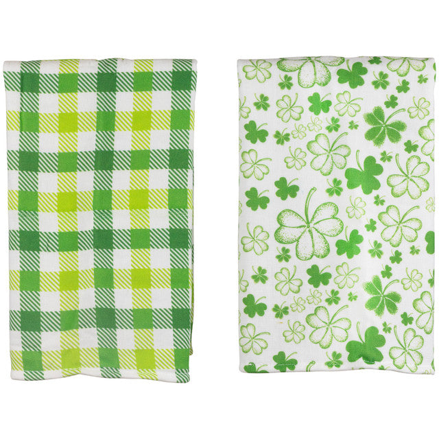 Shamrocks and Plaid Kitchen Tea Towels Set of 2 for St. Patrick's Day