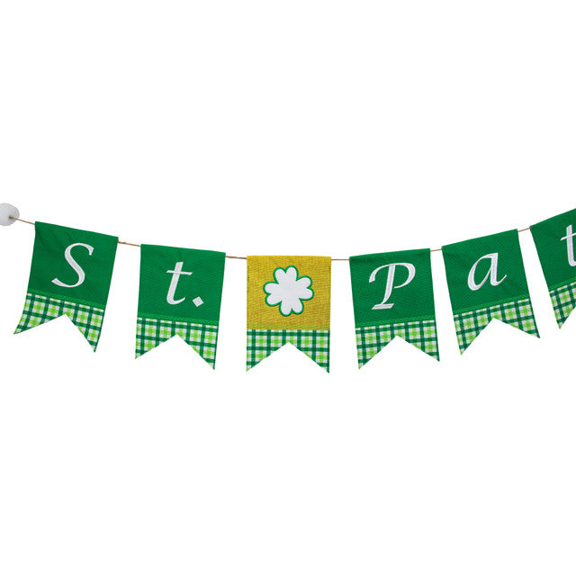 Plaid St Patricks Day Flag Banner 7.5&#39; for St. Patrick&#39;s Day Decorations