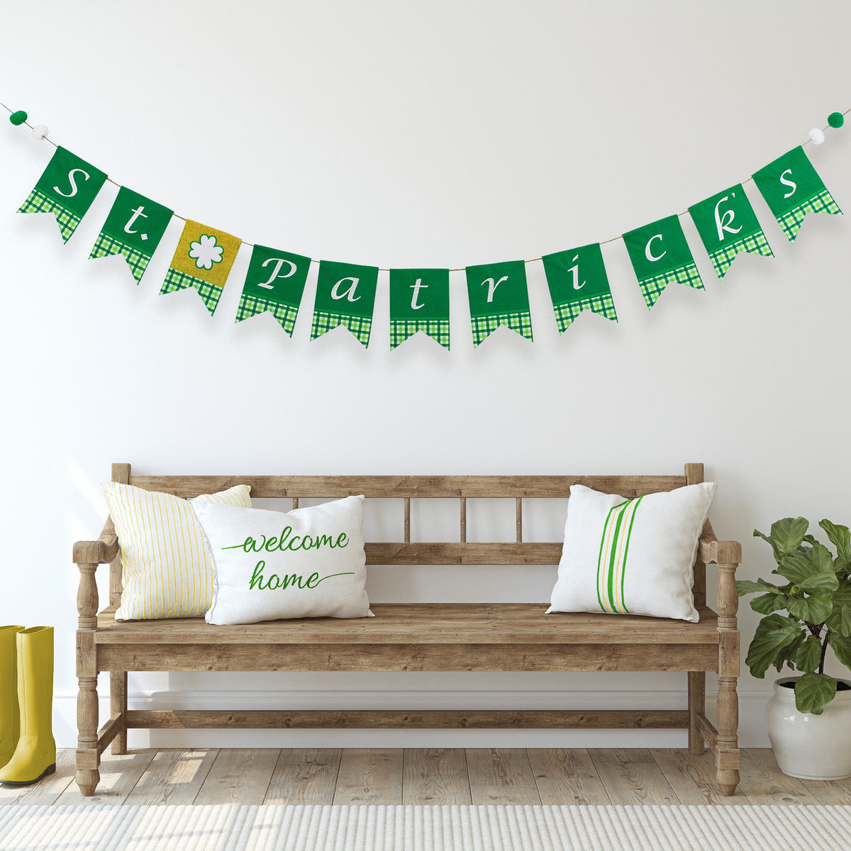 Plaid St Patricks Day Flag Banner 7.5&#39; for St. Patrick&#39;s Day Decorations