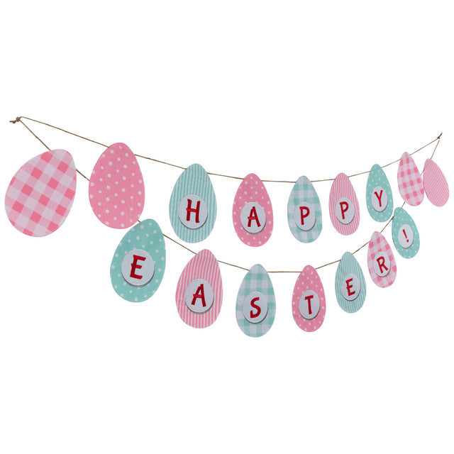 Happy Easter Hanging Banner Pastel Checkered Design 70&quot;