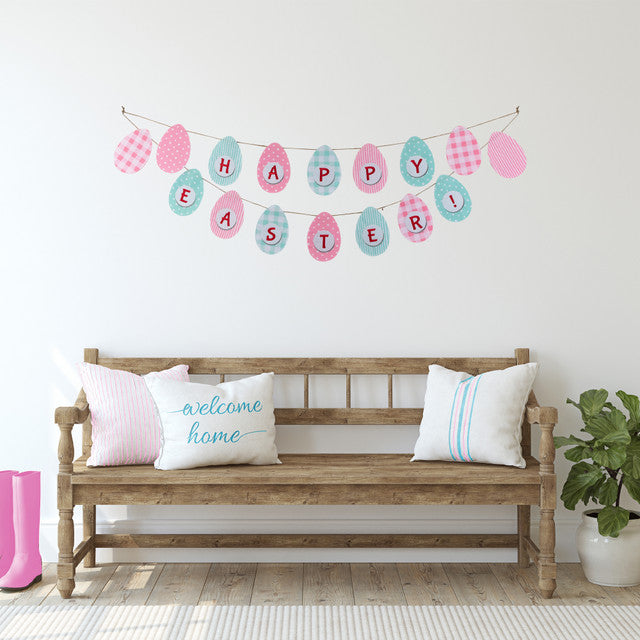 Happy Easter Hanging Banner Pastel Checkered Design 70"