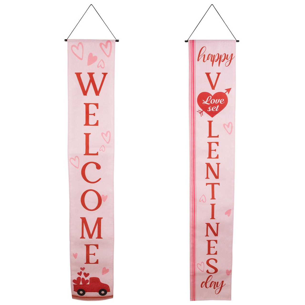 Set of 2 Pink Welcome and Happy Valentine's Day Outdoor Door Banners 71"