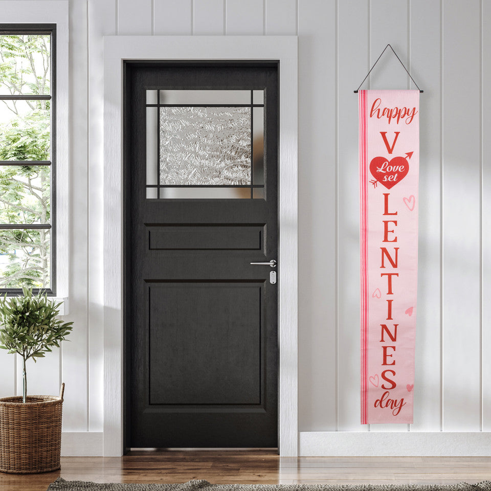 Set of 2 Pink Welcome and Happy Valentine's Day Outdoor Door Banners 71"