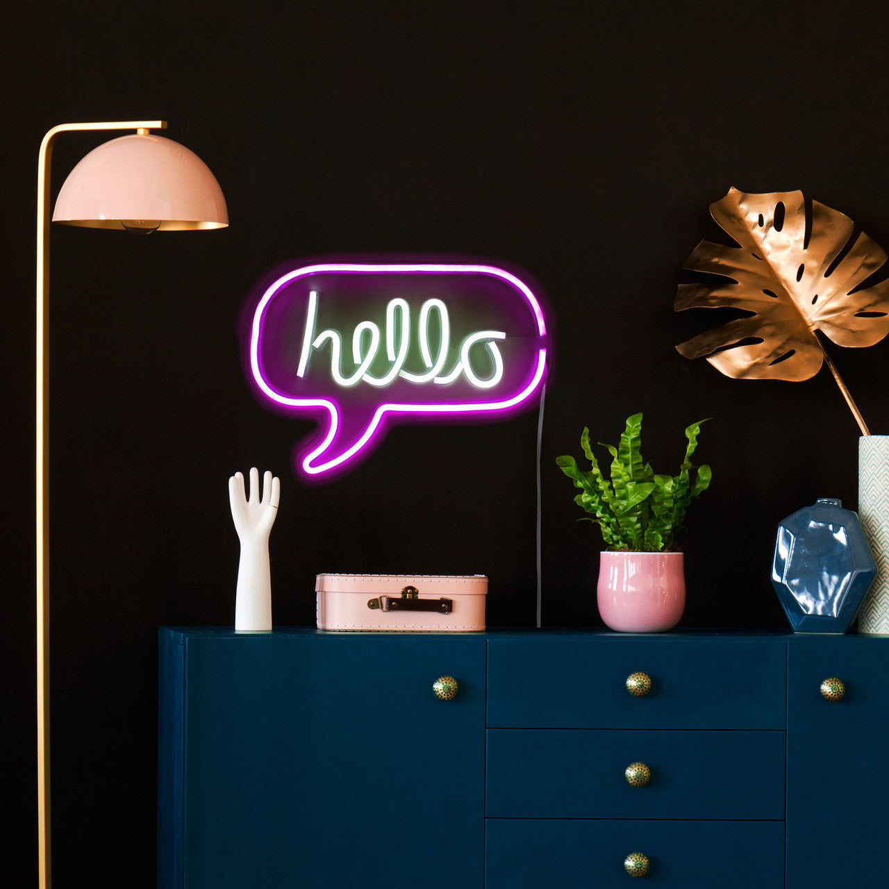 Hello LED Neon Style 17" Wall Sign, Pink and White