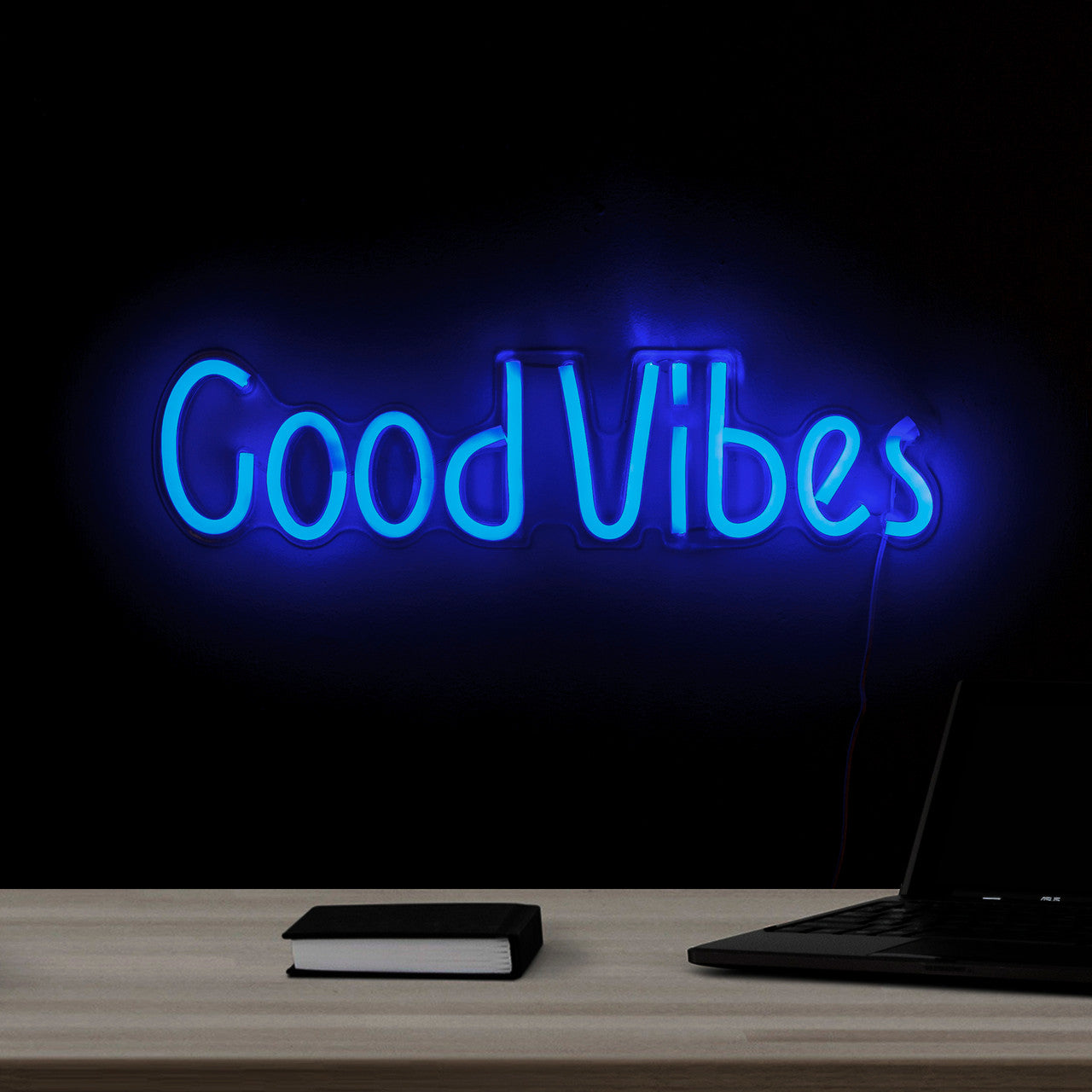 Wall Sign Blue Neon 19” Good Vibes LED Lighted Decor
