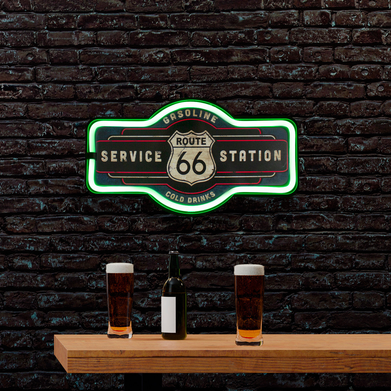 LED Lighted Neon Style Wall Sign 'Route 66 Service Station'