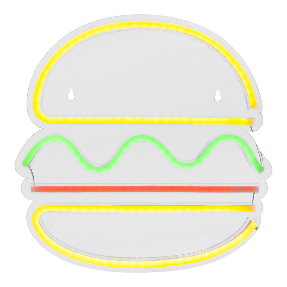 LED Hamburger Neon Sign 11.75&quot; Lighted Wall Art Decor