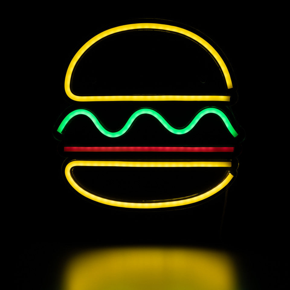 LED Hamburger Neon Sign 11.75&quot; Lighted Wall Art Decor