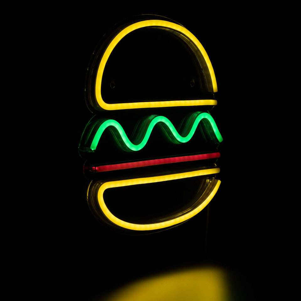 LED Hamburger Neon Sign 11.75&quot; Lighted Wall Art Decor
