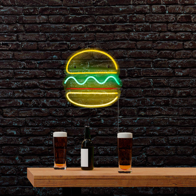 Light Up LED Neon Hamburger Sign for Wall Decor
