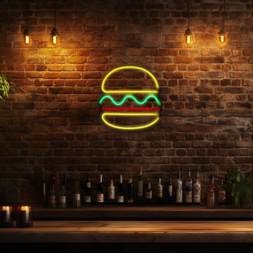 LED Hamburger Neon Sign 11.75&quot; Lighted Wall Art Decor
