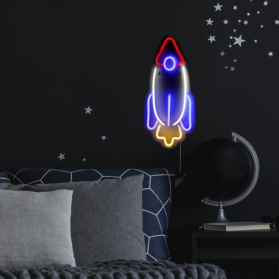 LED Rocket Ship Neon Sign for Wall Decor