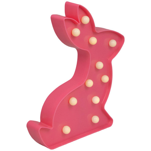 LED Lighted Pink Easter Bunny Marquee Wall Sign 9.5 Inch