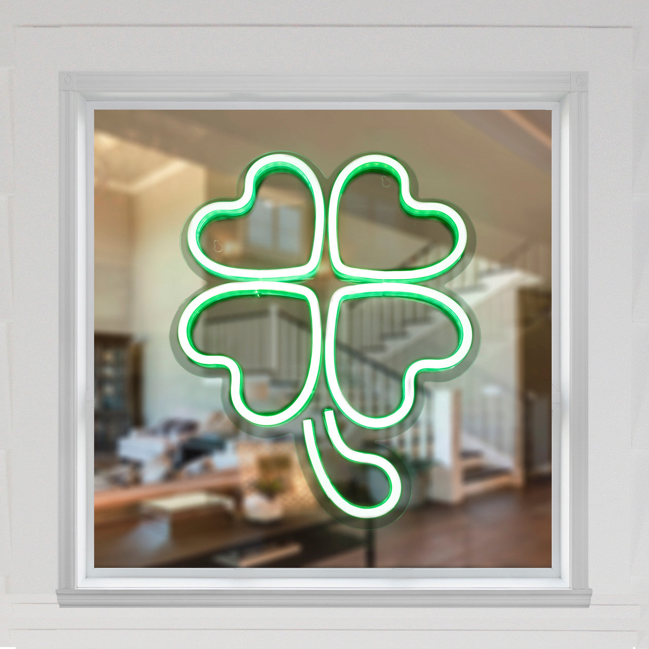 Window Silhouette 15" LED Lighted Neon Style Green Shamrock St. Patrick's Day