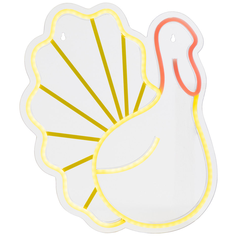 Thanksgiving LED Neon Turkey Decor Pre-lit Yellow and Red Wall Silhouette 15&quot;