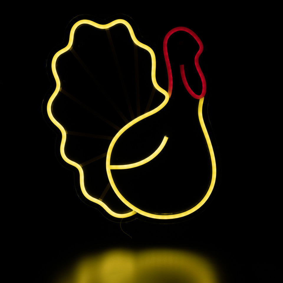 Thanksgiving LED Neon Turkey Decor Pre-lit Yellow and Red Wall Silhouette 15&quot;