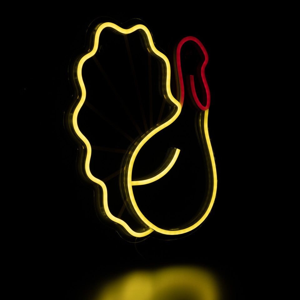 Thanksgiving LED Neon Turkey Decor Pre-lit Yellow and Red Wall Silhouette 15&quot;