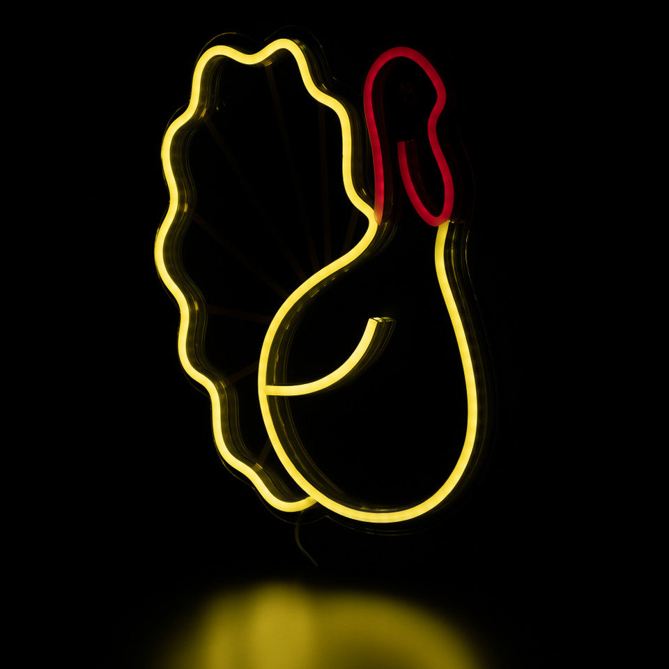 Thanksgiving LED Neon Turkey Decor Pre-lit Yellow and Red Wall Silhouette 15"