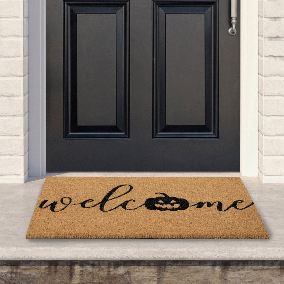 Natural Coir Pumpkin Welcome Doormat 18" x 30" for Halloween