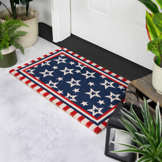 Americana Stars Stripes Coir Doormat 18x30