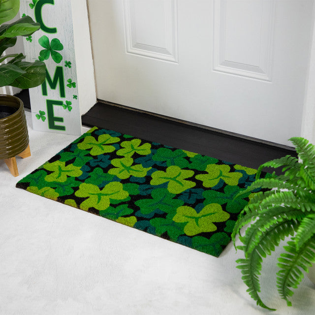 Green Shamrock Outdoor Doormat Multicolor Coir Mat (18" x 30")