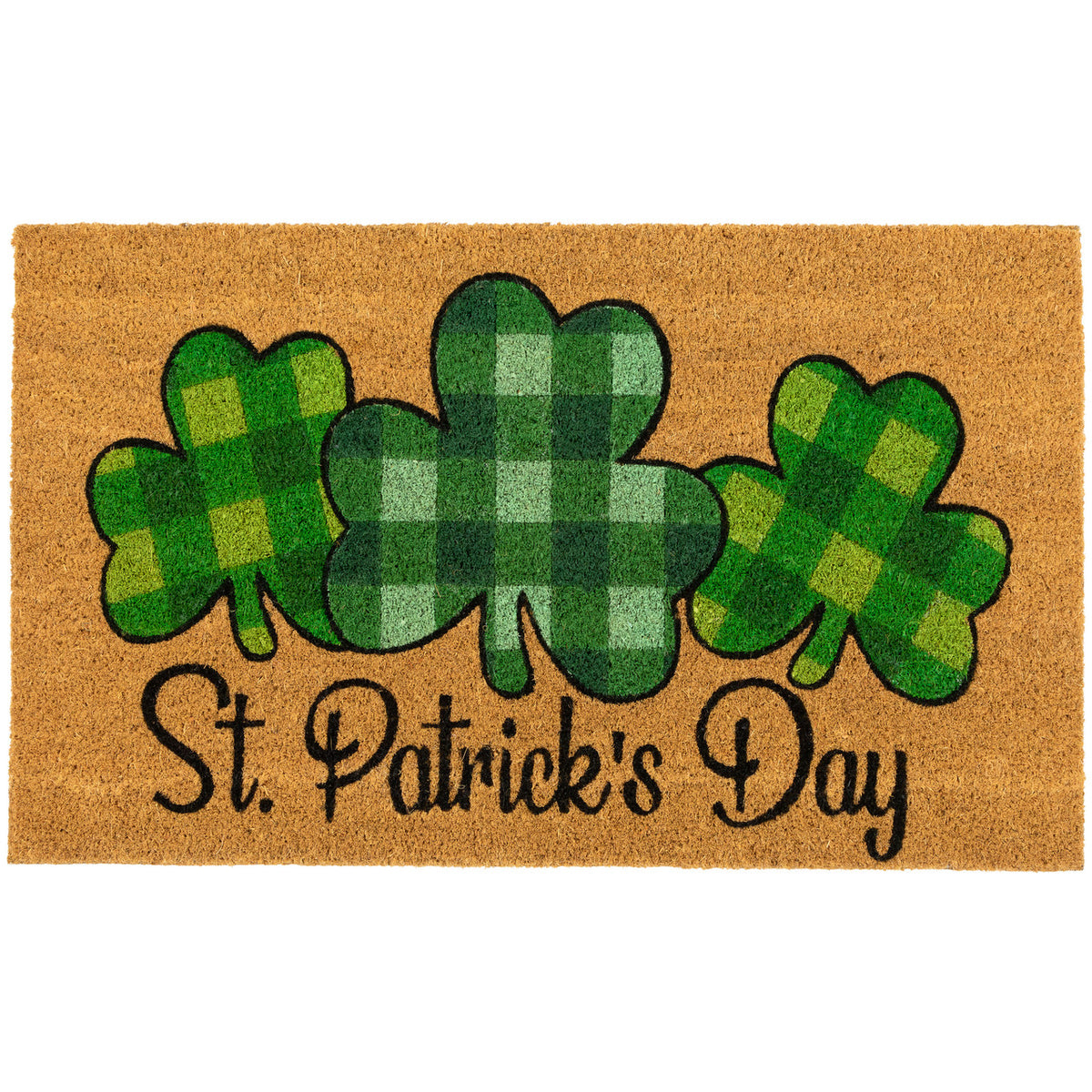 Shamrocks Outdoor Natural Coir Doormat for St. Patrick&#39;s Day (18&quot; x 30&quot;)