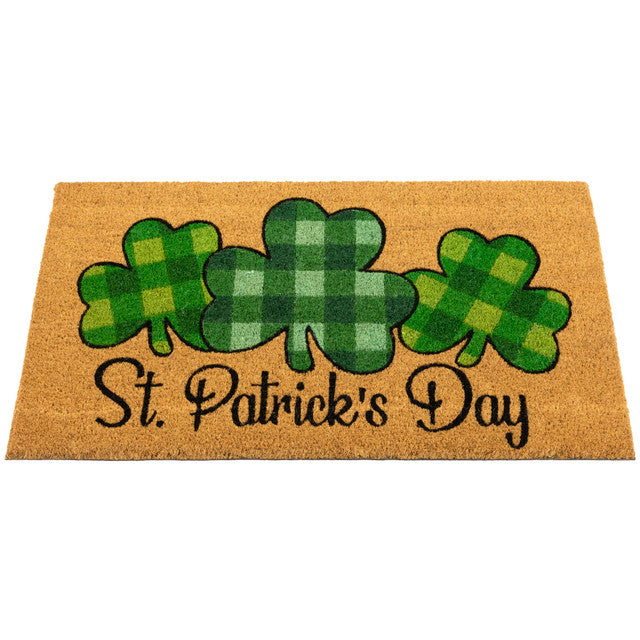 Shamrocks Outdoor Natural Coir Doormat for St. Patrick&#39;s Day (18&quot; x 30&quot;)