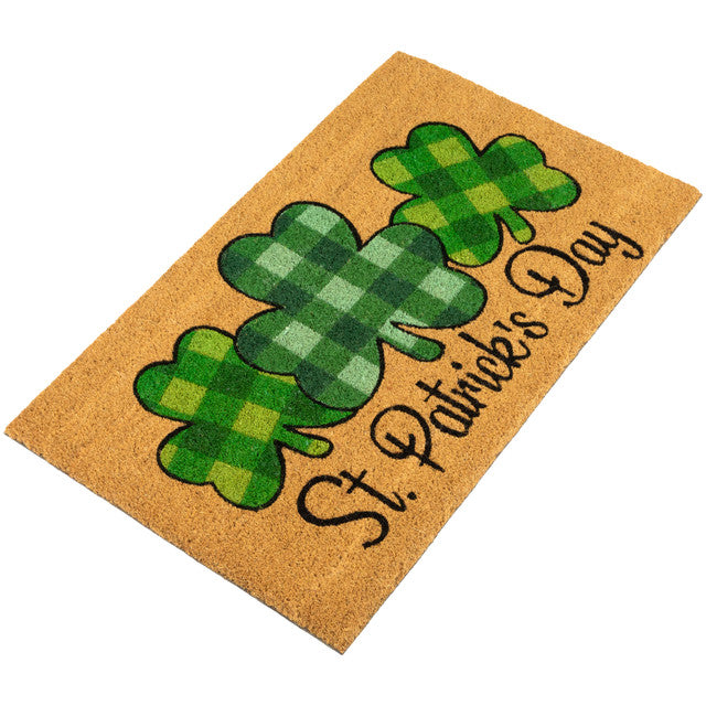 Shamrocks Outdoor Natural Coir Doormat for St. Patrick&#39;s Day (18&quot; x 30&quot;)