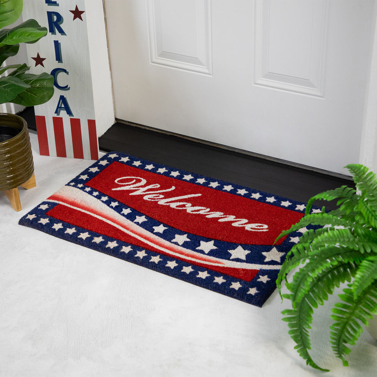 Patriotic Welcome Mat 4th of July for Outdoor Stars Stripes
