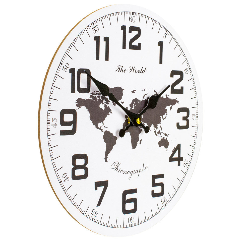 Round Wall Clock with Continent Design 12&quot; Battery Operated for Home Decor