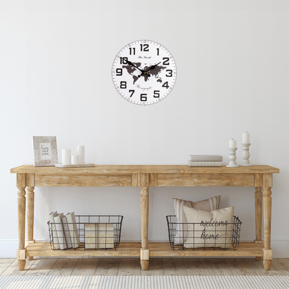 Round Wall Clock with Continent Design 12&quot; Battery Operated for Home Decor