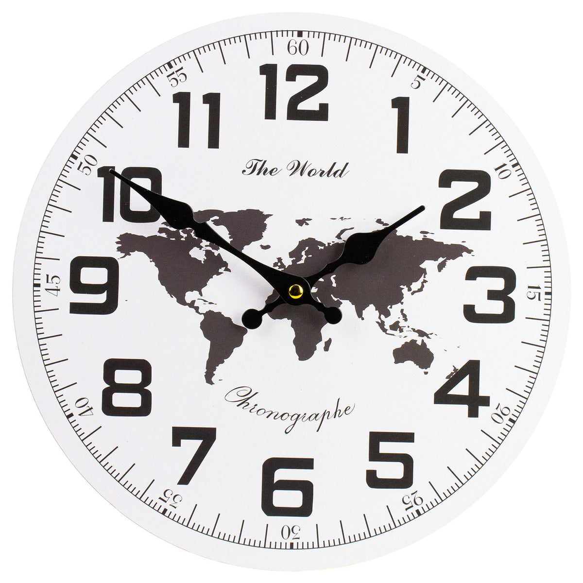 Round Wall Clock with Continent Design 12&quot; Battery Operated for Home Decor