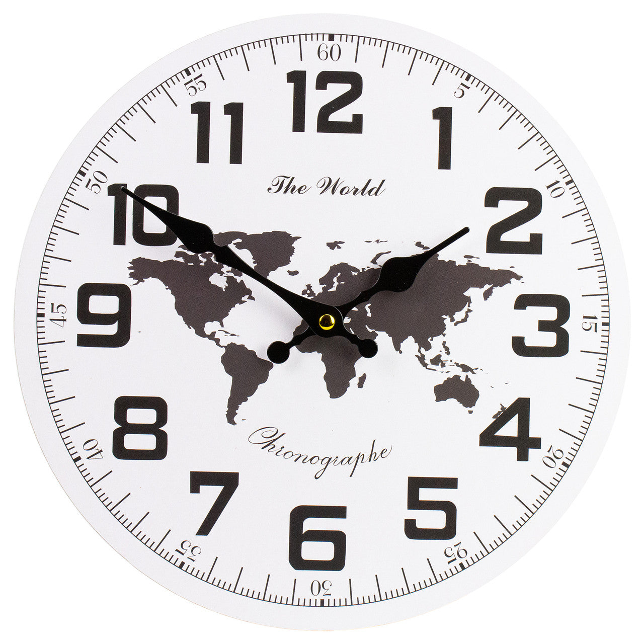 Round Wall Clock with Continent Design 12" Battery Operated for Home Decor