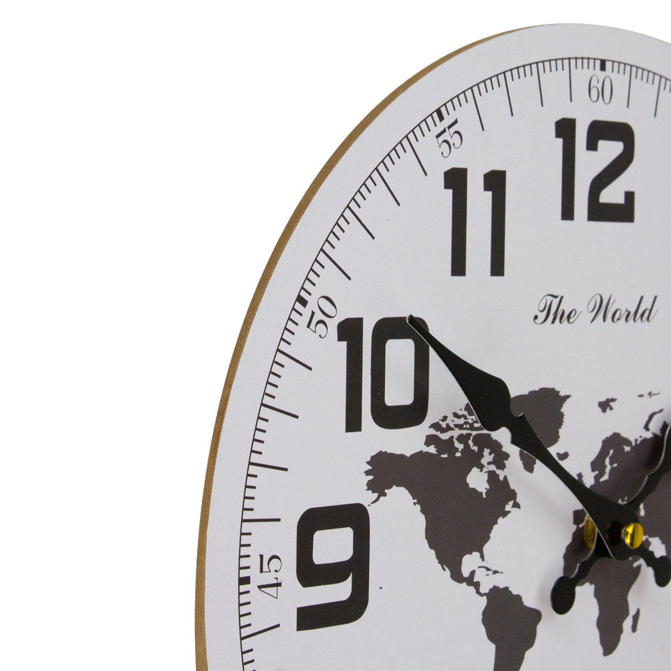 Round Wall Clock with Continent Design 12" Battery Operated for Home Decor