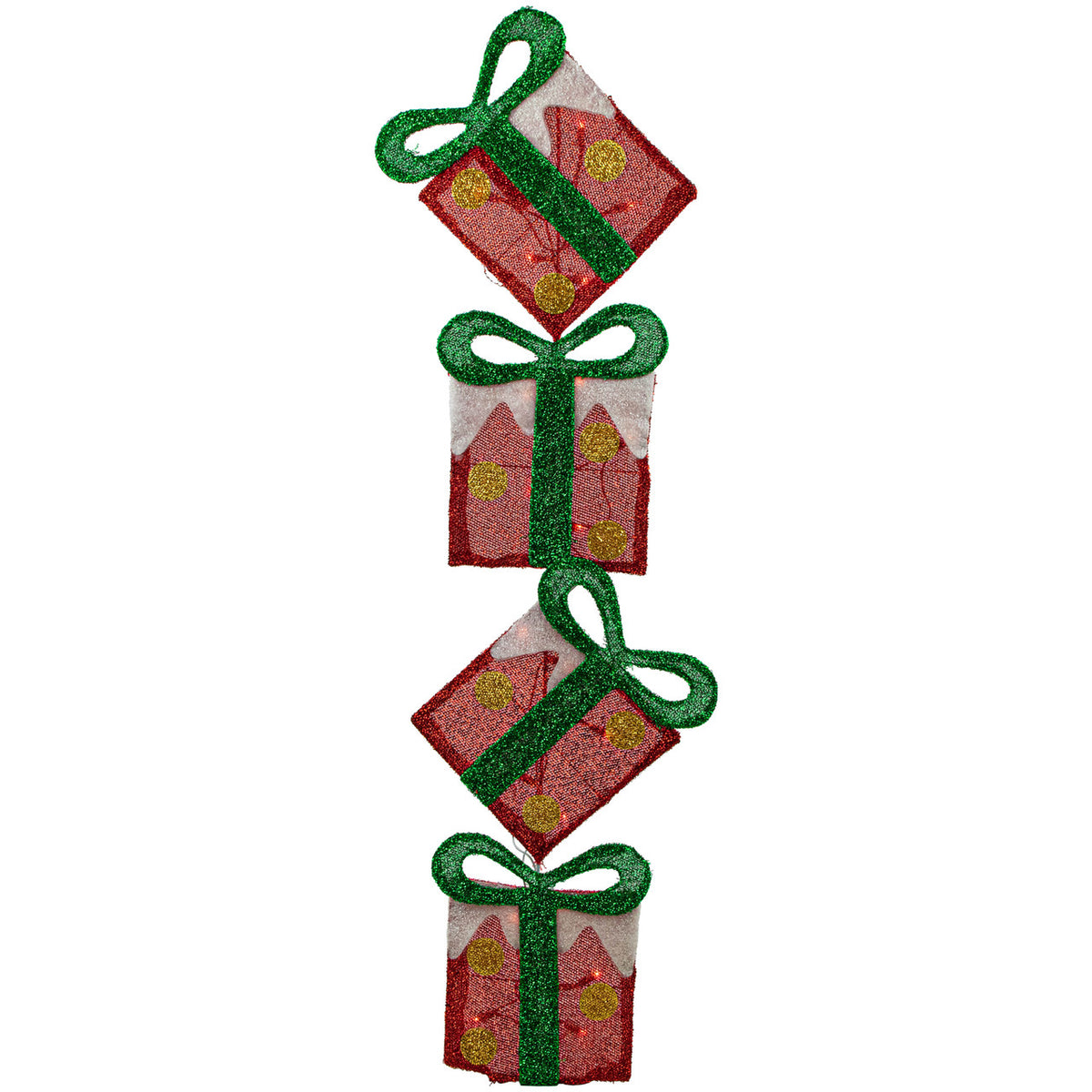 Outdoor Christmas Decor 44&quot; Stacked Tinsel Gift Boxes with Clear Lights