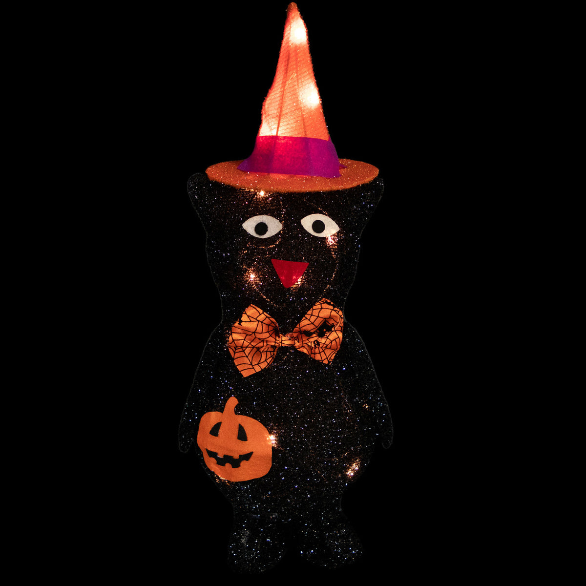 Halloween 24&quot; Lighted Black Cat in Witch&#39;s Hat Decoration