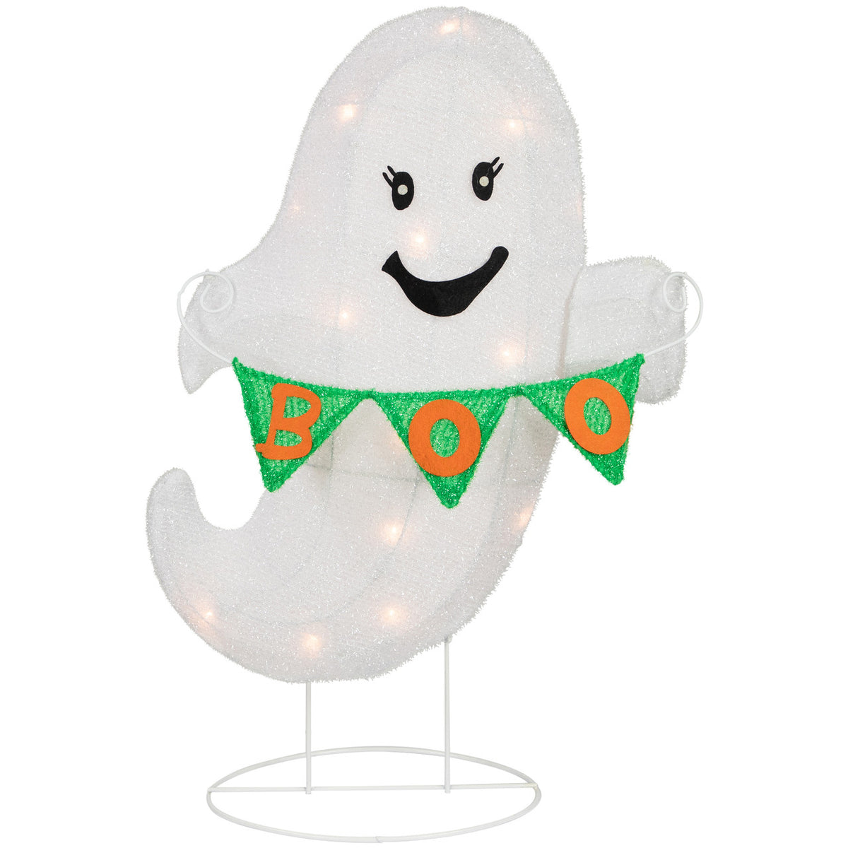 25&quot; Lighted LED White Ghost with &quot;Boo&quot; Banner