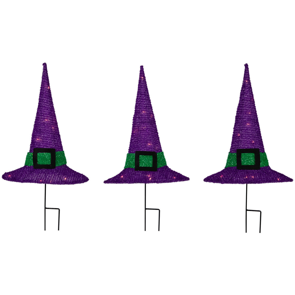 Halloween Pathway 14&quot; LED Lighted Purple Witches Hat Decoration