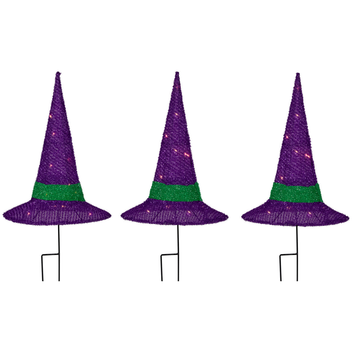 Halloween Pathway 14&quot; LED Lighted Purple Witches Hat Decoration