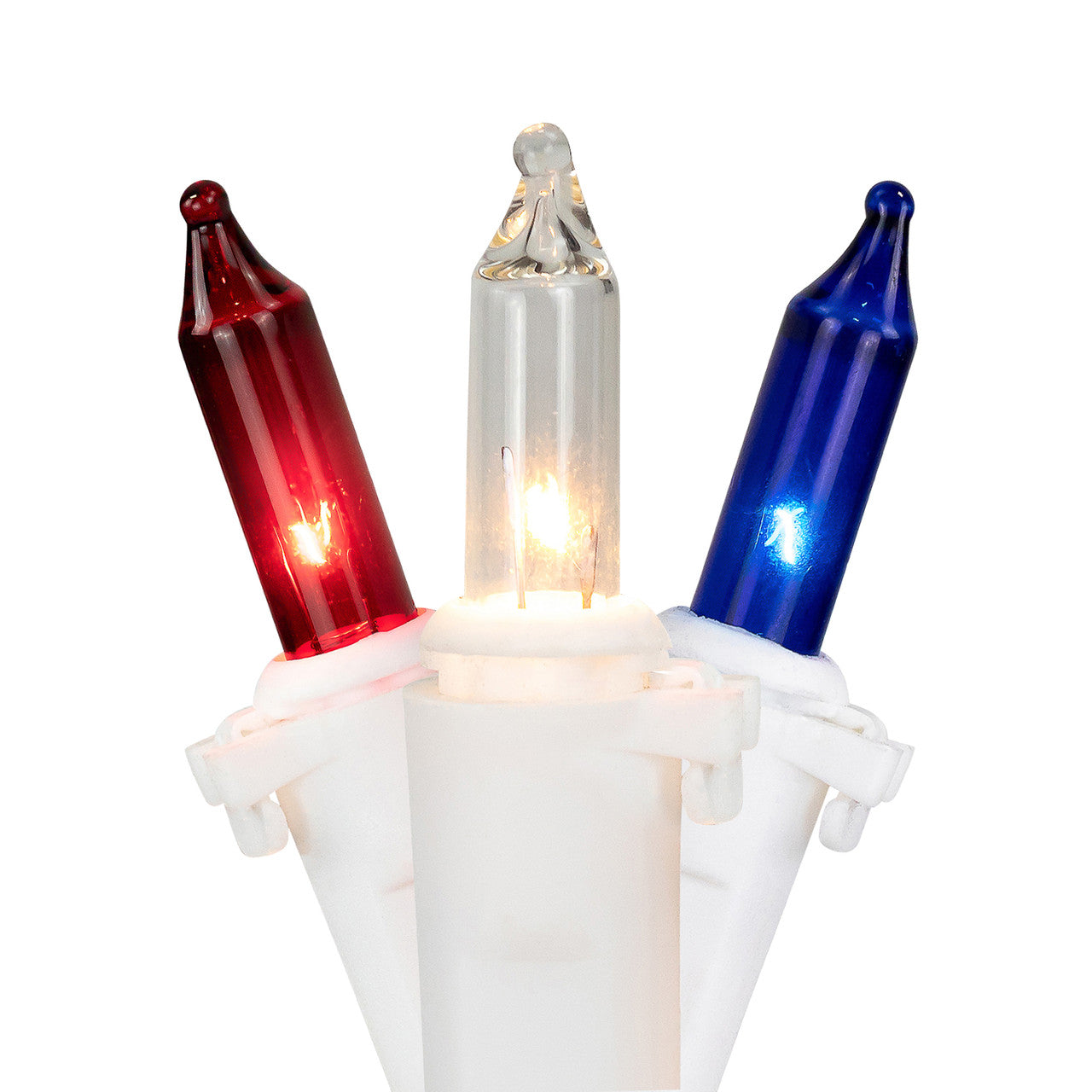 Patriotic Red White Blue Lights 10' White Cord 50ct