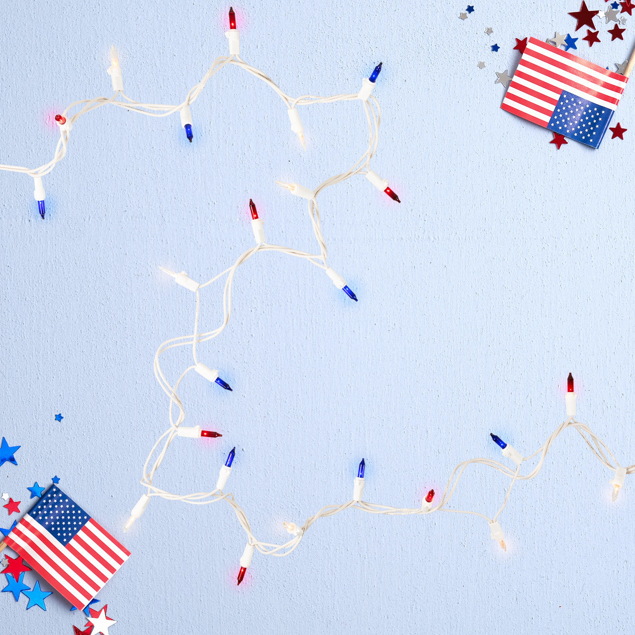 Patriotic Red White Blue Lights 10' White Cord 50ct
