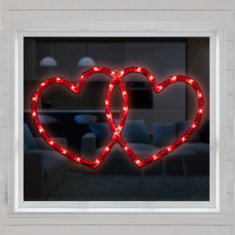 Lighted Double Heart 17" Valentine's Day Window Silhouette (Red)