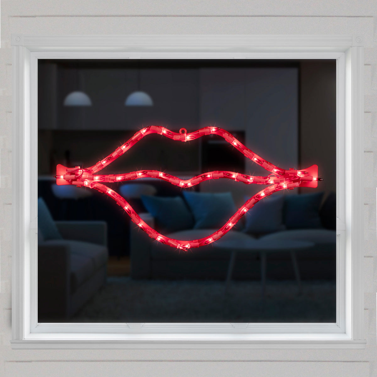Lighted Red Lips 17.5&quot; Valentine&#39;s Day Window Silhouette Decor