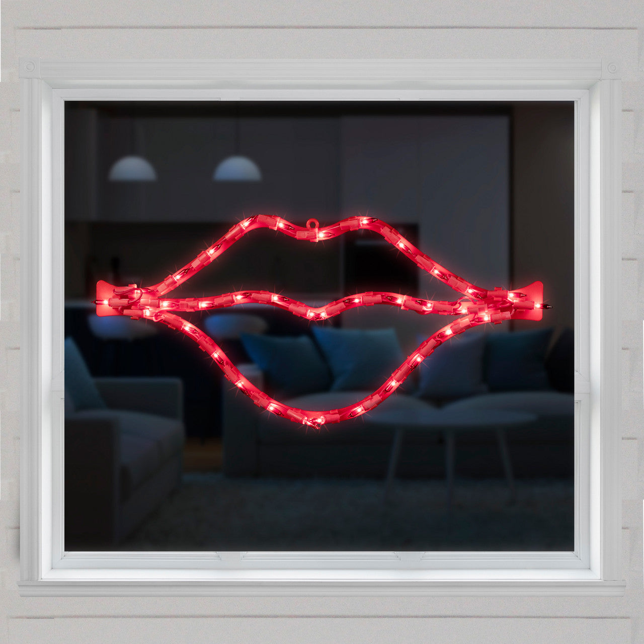 Lighted Red Lips 17.5" Valentine's Day Window Silhouette Decor