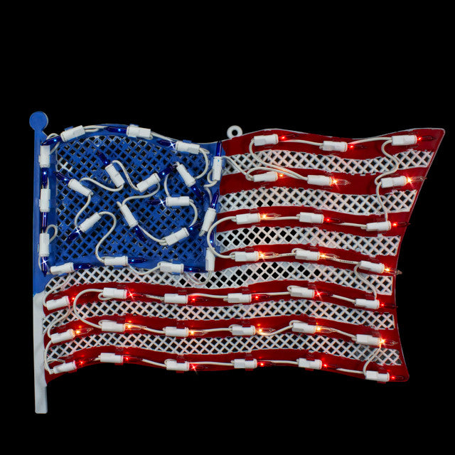 Patriotic Lighted Flag Window Decoration 14 Inch