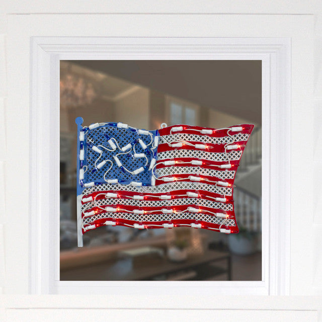 Patriotic Lighted Flag Window Decoration 14 Inch